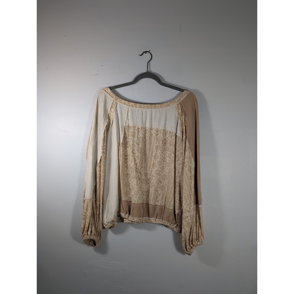 Gimmicks Women's Cream & Brown Boho Long Sleeve Top Medium